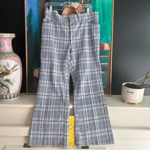 Vintage 70s Blue and White Plaid Men's Dress Pants 34"